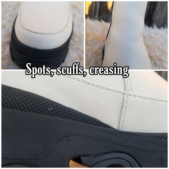 Platform Chelsea Lug Sole Boots Sorel Brex Size 6 White Leather Waterproof EUC - Picture 9 of 14